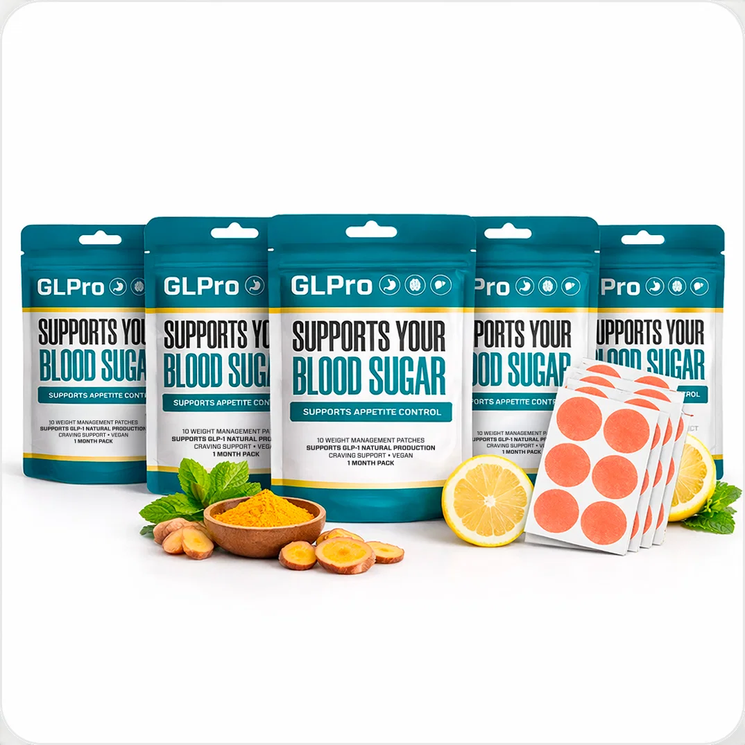 GLPro Patches pouches with botanical ingredients including turmeric and lemon